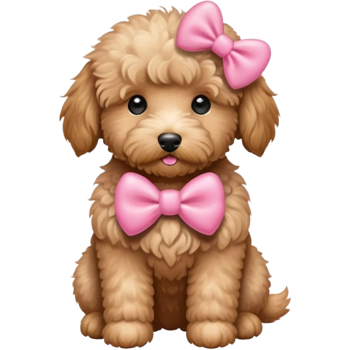 mini goldendoodle wearing pink hearts bow emoji