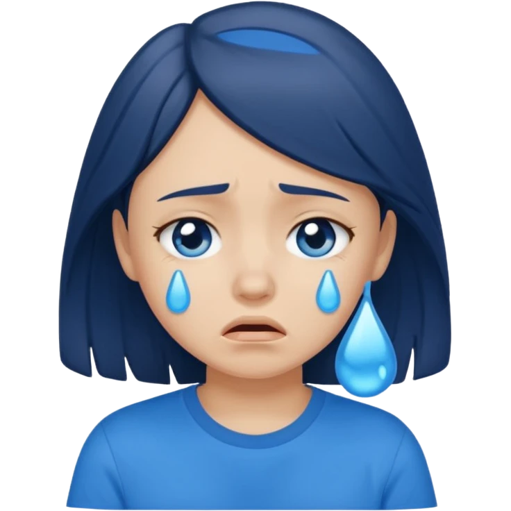 sad brunette girl crying with blue tears wearing a blue tshirt emoji