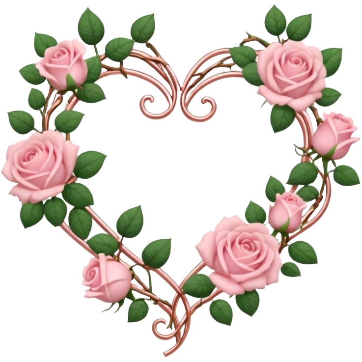 heart shape rose gold vine with pastel pink roses border emoji