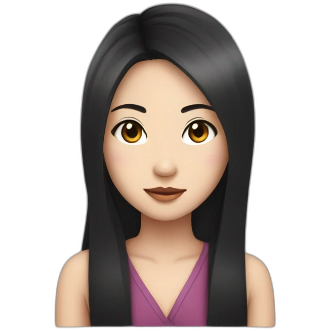 wasian girl with long black hair and eyeliner from head to chest emoji