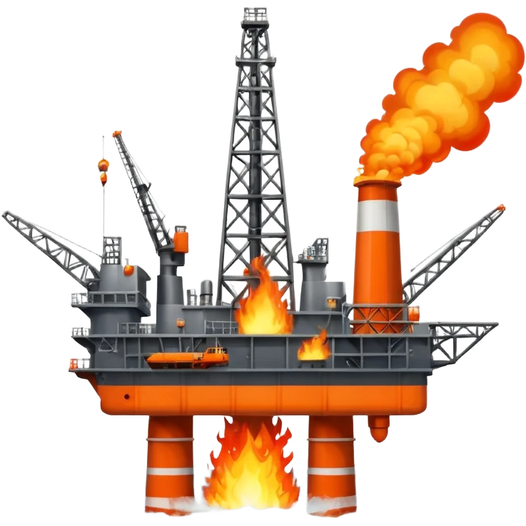 Oil rig in the sea exploding and a helicopter above emoji