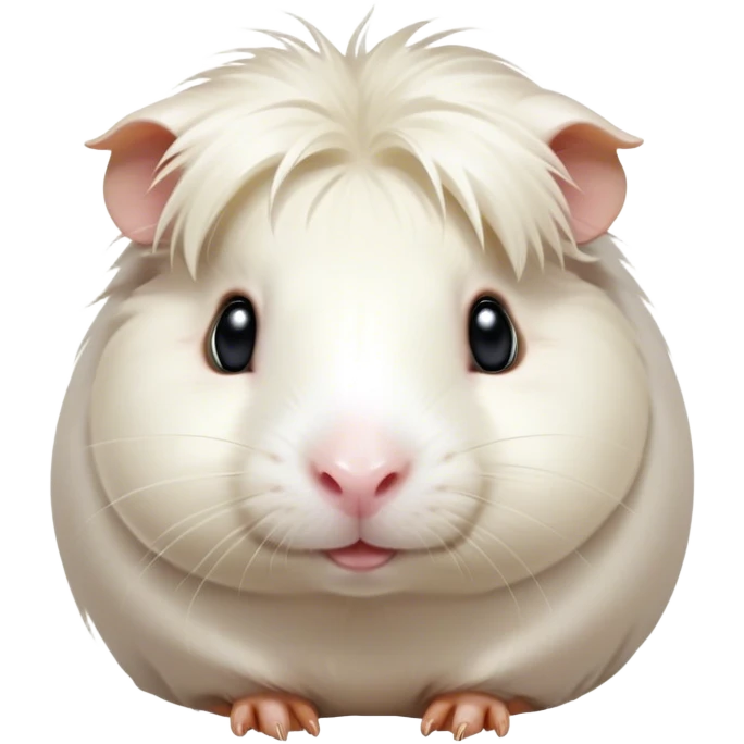 Cinematic Cute White Guinea Pig Portrait Emoji, Head tilted playfully and inquisitively, showcasing a silky, immaculate white coat with a natural glow, round, sparkling dark eyes filled with curiosity, Simplified yet irresistibly adorable features, highly detailed, glowing with a warm, friendly light, high shine, affectionate and lively, stylized with a touch of whimsy, bright and endearing, soft glowing outline, capturing the essence of a mischievous yet loving guinea pig, so playful it feels like it could nuzzle out of the screen and into your arms! emoji