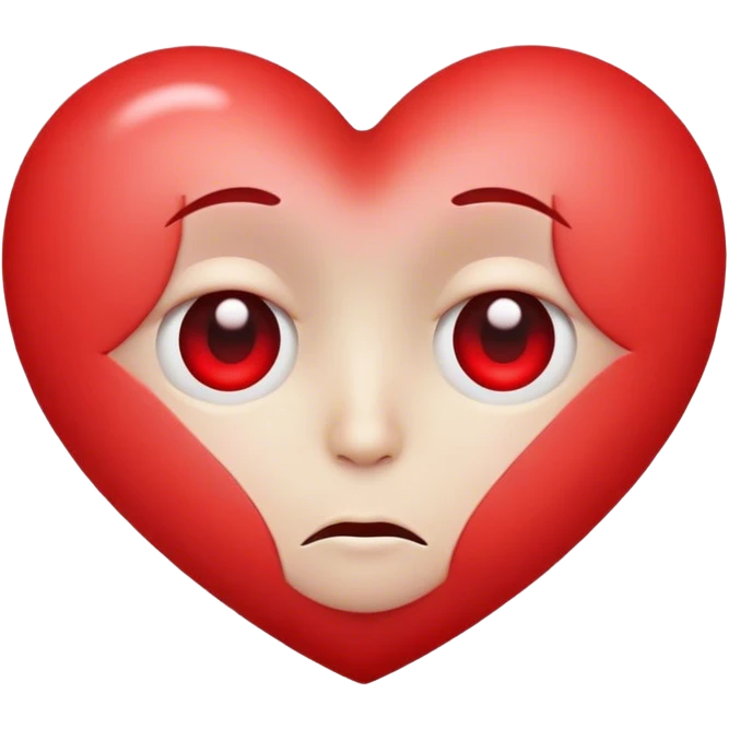 Red heart with sad face in the center with only one eye emoji