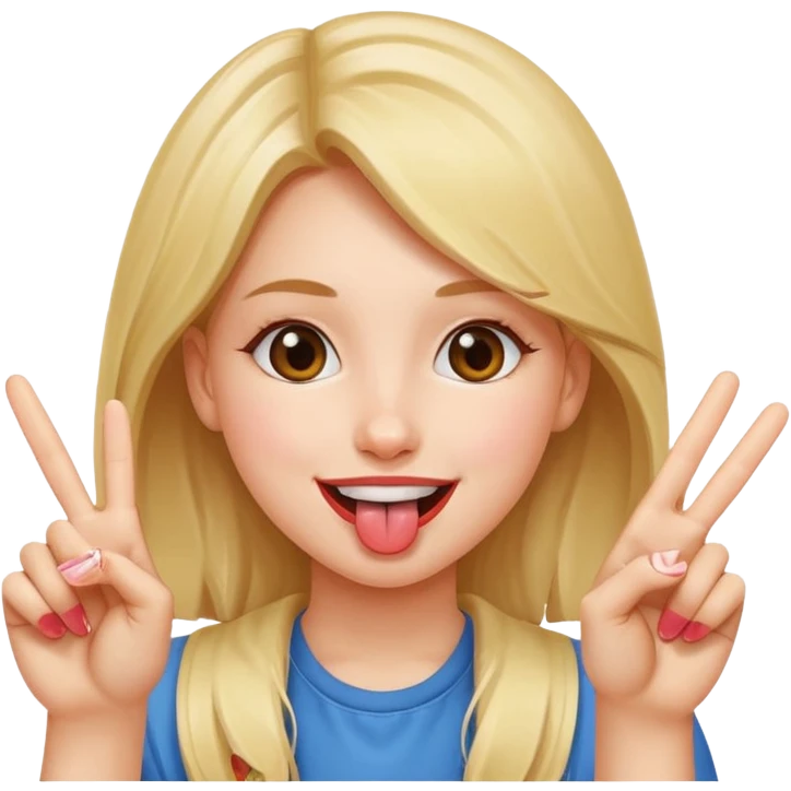 make a girl who is sticking her tounge out with two peace signs emoji