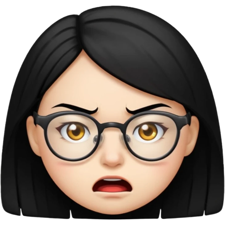angry girl with black hair wearing glasses and her expressions like this emoji🙂‍↔️ emoji