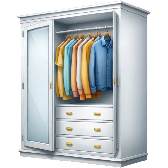 Icon for Furniture Design: a semi-transparent sketch of a wardrobe with a 3D model, pencil strokes, and development metrics. The icon should represent the process of creating and refining furniture design. Transparent background. emoji