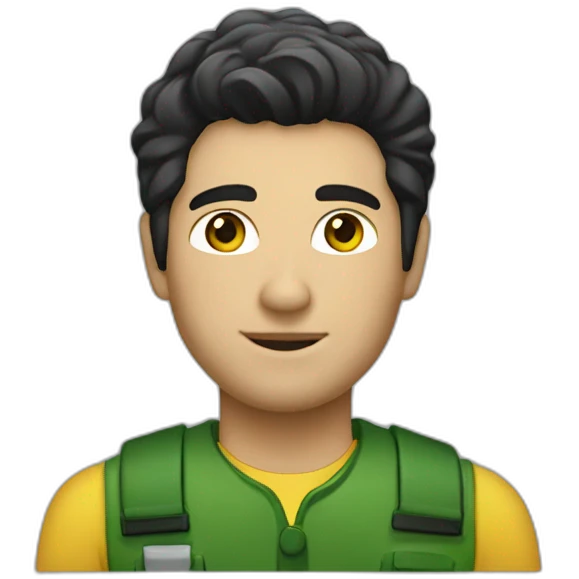 white man, black hair, john-deere driver emoji