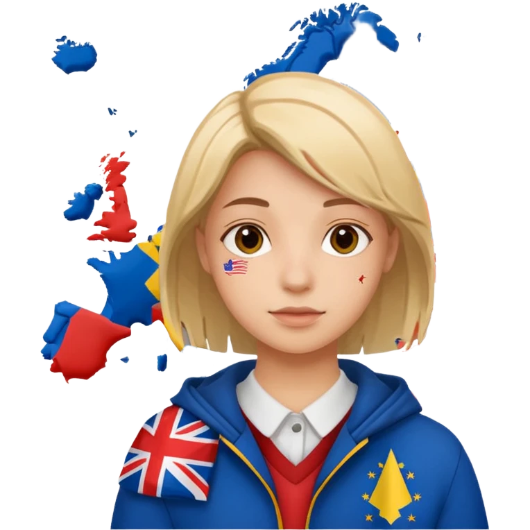 Europe styled student. Europe map with flags inside of the map is on the background  emoji