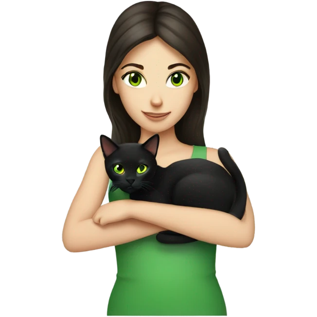 Brunette girl with her green eyed black cat  emoji