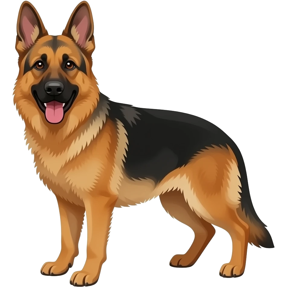 German shepherds on all four legs has black snout but reddish brown fur with no black elsewhere. Smiling tongue out emoji