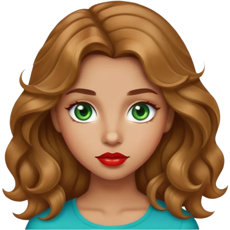 Girl with light-brown wavy hairs, green-blue eyes, light olive skin, red plump lips emoji