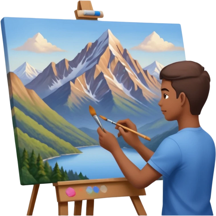 Artist painting a beautiful mountain peak destination on canvas emoji