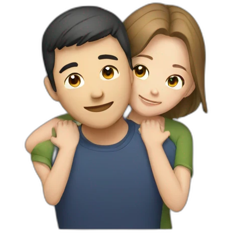 asian male and white female hugging emoji