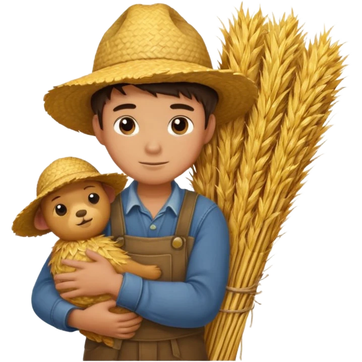 boy farmer, hug a bundle of straw emoji