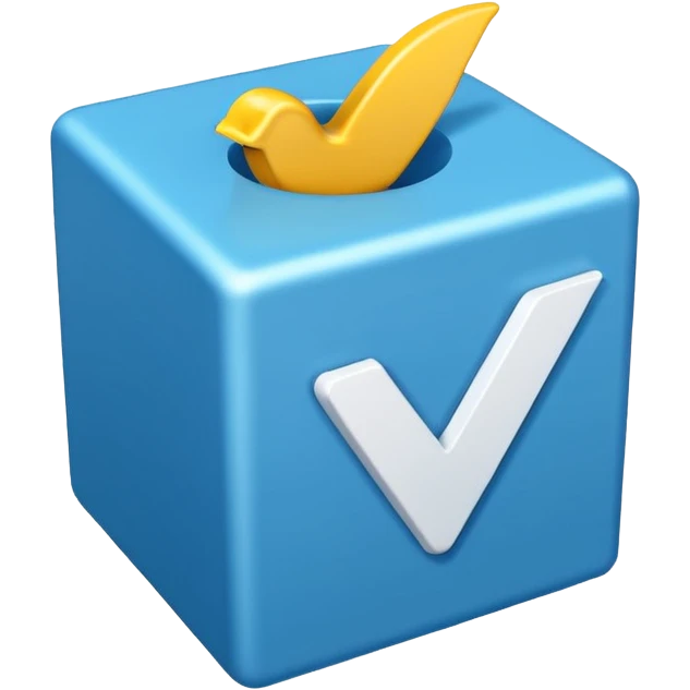 A blue box  and a white tick 4d emoji