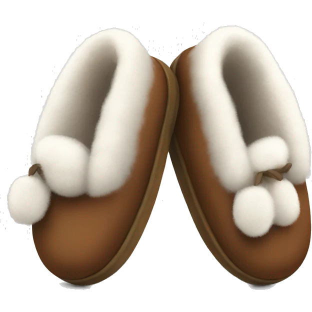 Pair of brown slippers with white fur inside emoji