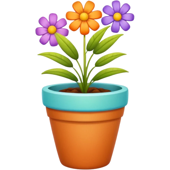 flower pot object icon, small decorative plant pot with blooming flower, ceramic texture, vibrant colors, cute garden vibe, 3D cartoon style, mobile game icon style, centered, clean background, no text, no watermark
 emoji