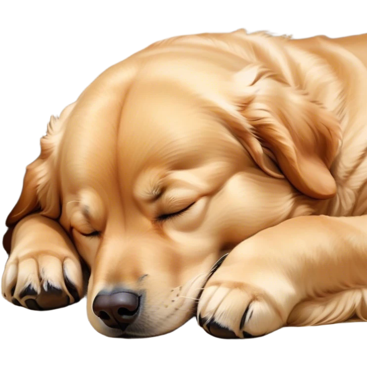 Cinematic Meme-Worthy Chubby Sleeping Golden Retriever Portrait Emoji, Head resting peacefully with a contented smile, showcasing a delightfully chubby build and a luxuriously soft golden coat, eyes shut in a serene nap, Simplified yet hilariously adorable features, highly detailed, glowing with a soft, drowsy light, high shine, relaxed and utterly lovable, stylized with an air of playful laziness, bright and heartwarming, soft glowing outline, capturing the essence of a comically sleepy companion, so meme-worthy it feels like it could instantly become the next viral sensation of adorable slumber! emoji