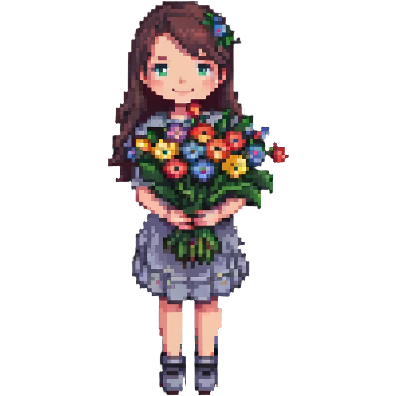 a cool girl holding a bouquet of flowers emoji