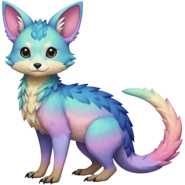 Feral Rare realistic edgy pretty beautiful handsome gorgeous pastel-gradient aesthetic colorful vibrant Vernid-Trico-species-Fakemon-creature by LiLaiRa, random markings, tufted ears, full body emoji