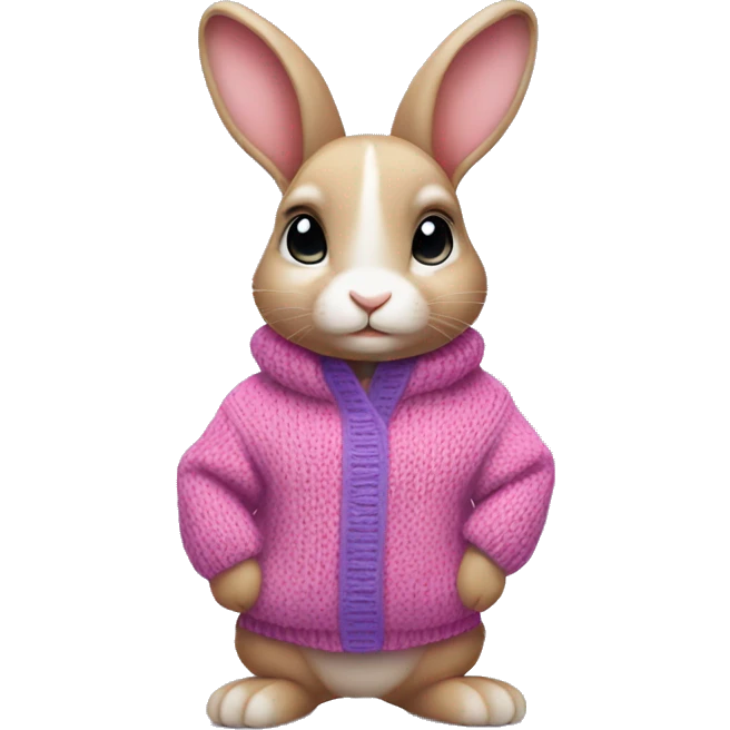 Baby rabbit wearing pink purple sweater emoji