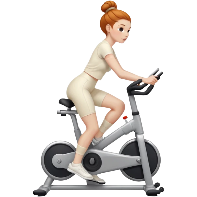 Ginger girl clean girl sleek bun middle part riding stationary bike cream outfit emoji