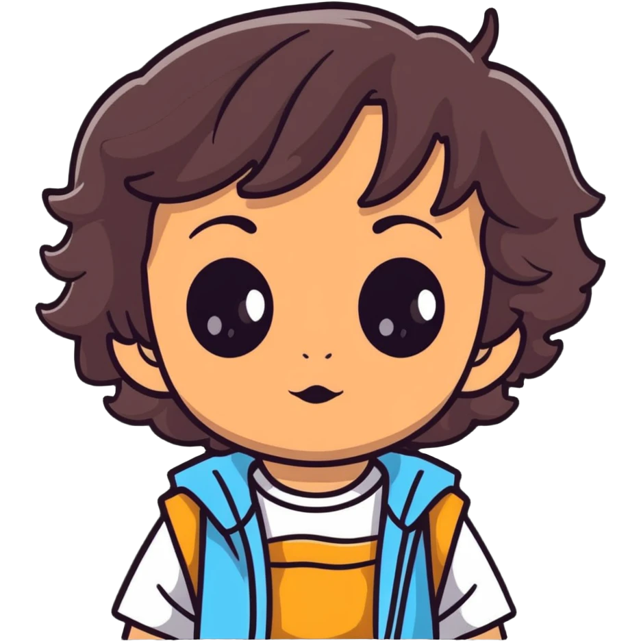 toddler face with big eyes, medium skin tone, and dark wavy hair emoji
