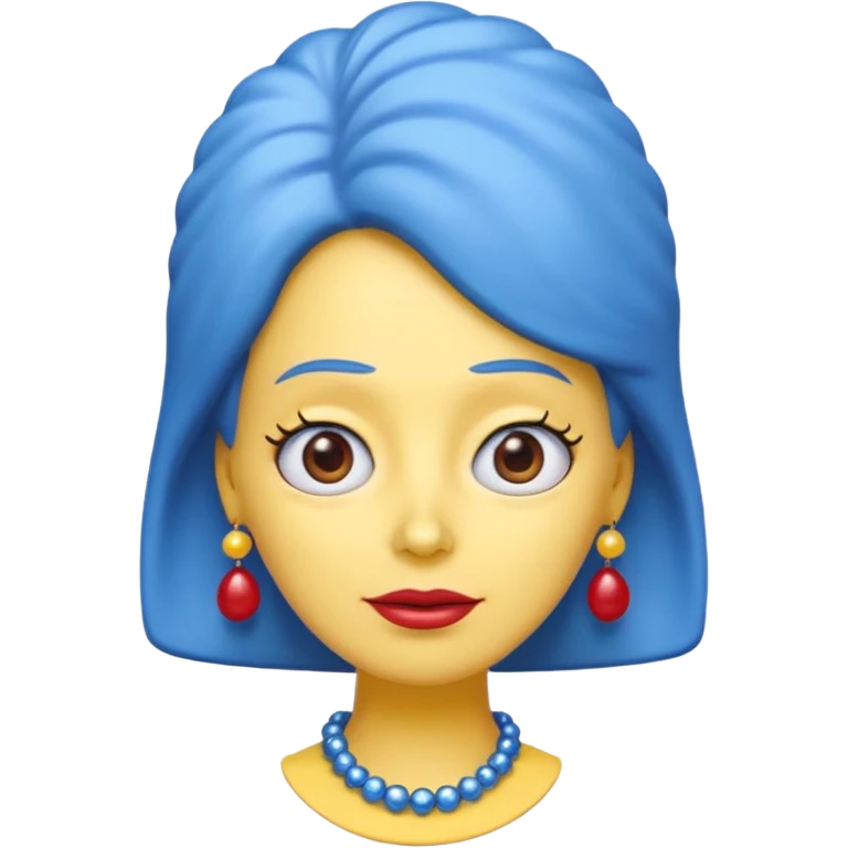 3D emoji head-only, smooth plastic, soft studio light, big round eyes, bold outline, centered, transparent bg,
Marge Simpson, yellow skin, tall blue beehive hair, red pearl necklace emoji