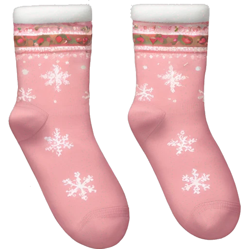 a pair of light pink socks adorned with a christmas pattern emoji