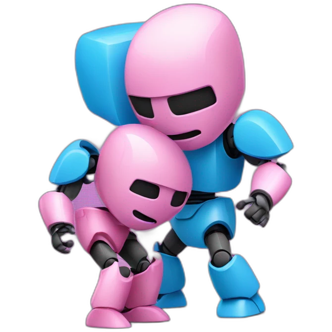 Little pink robot fighting blue human emoji