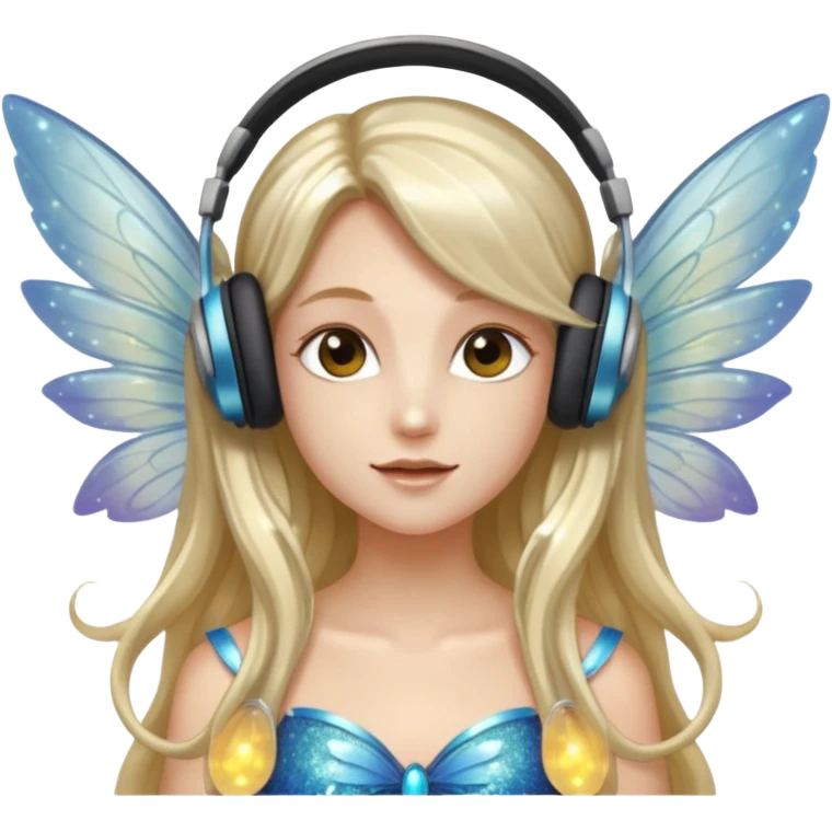 long haired make glitter fairy wearing headpones wing wings
 emoji