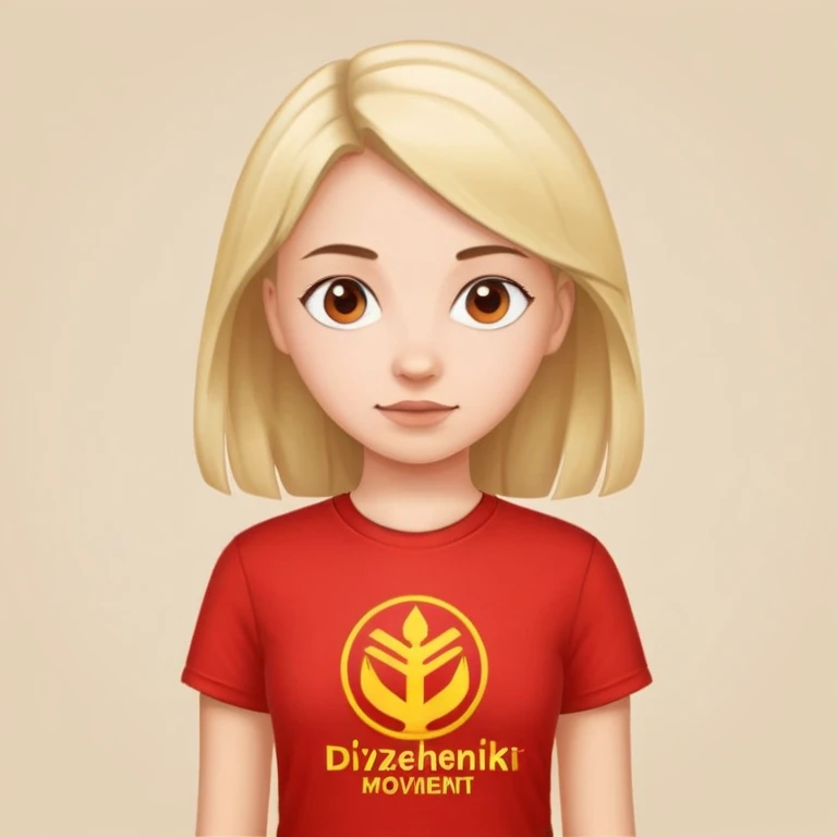 девочка в красной футболке с логотипом движения первых emoji