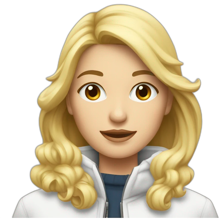 Jeune femme blonde en manteau blanc dans ascenseur emoji