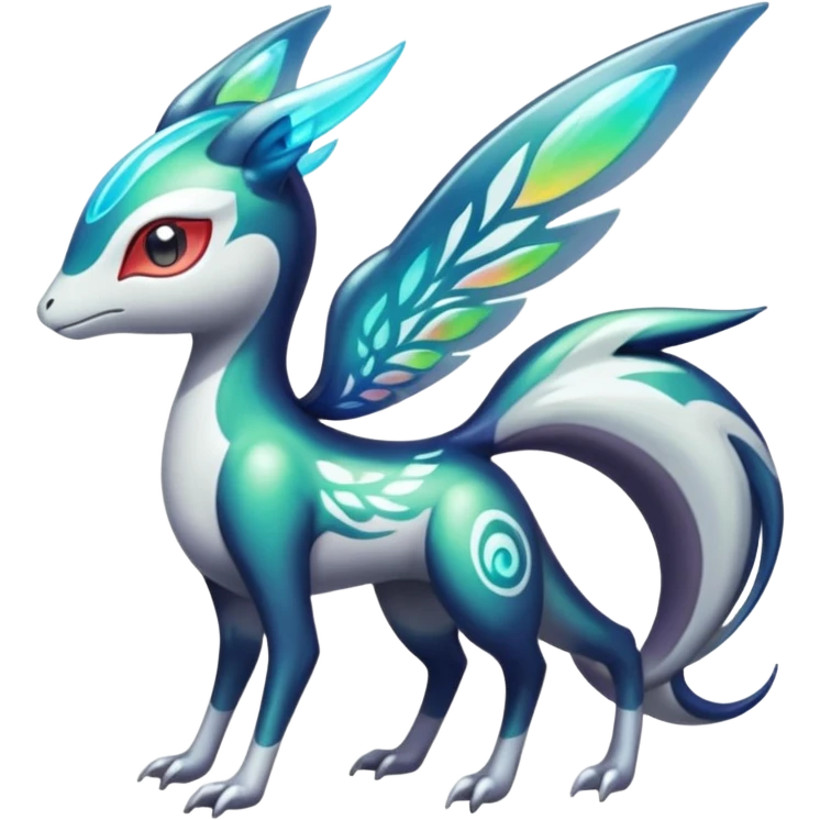 Iridescent Bioluminescent Translucent Luminescent Diaphanous Shiny Colorful Meloetta-Latias-Koraidon-Peppercat-Wargreymon-Protogen-Fakémon-fusion-hybrid-creature emoji