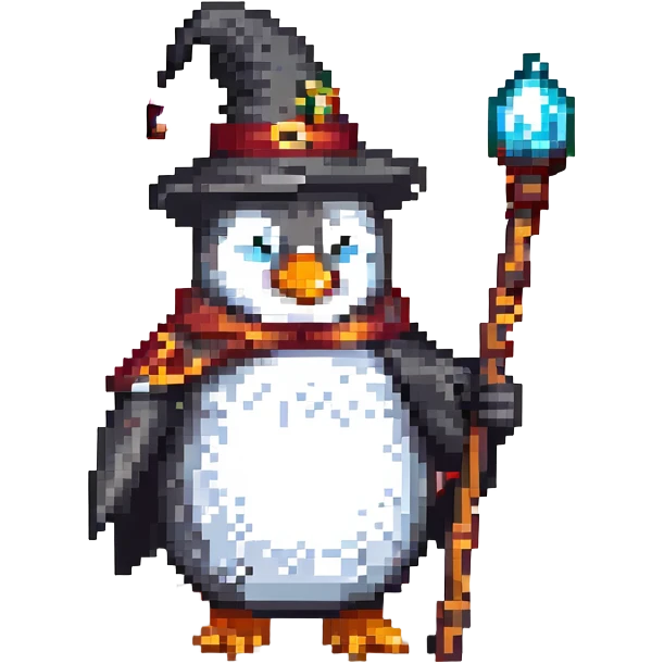 penguin wizard with a staff emoji