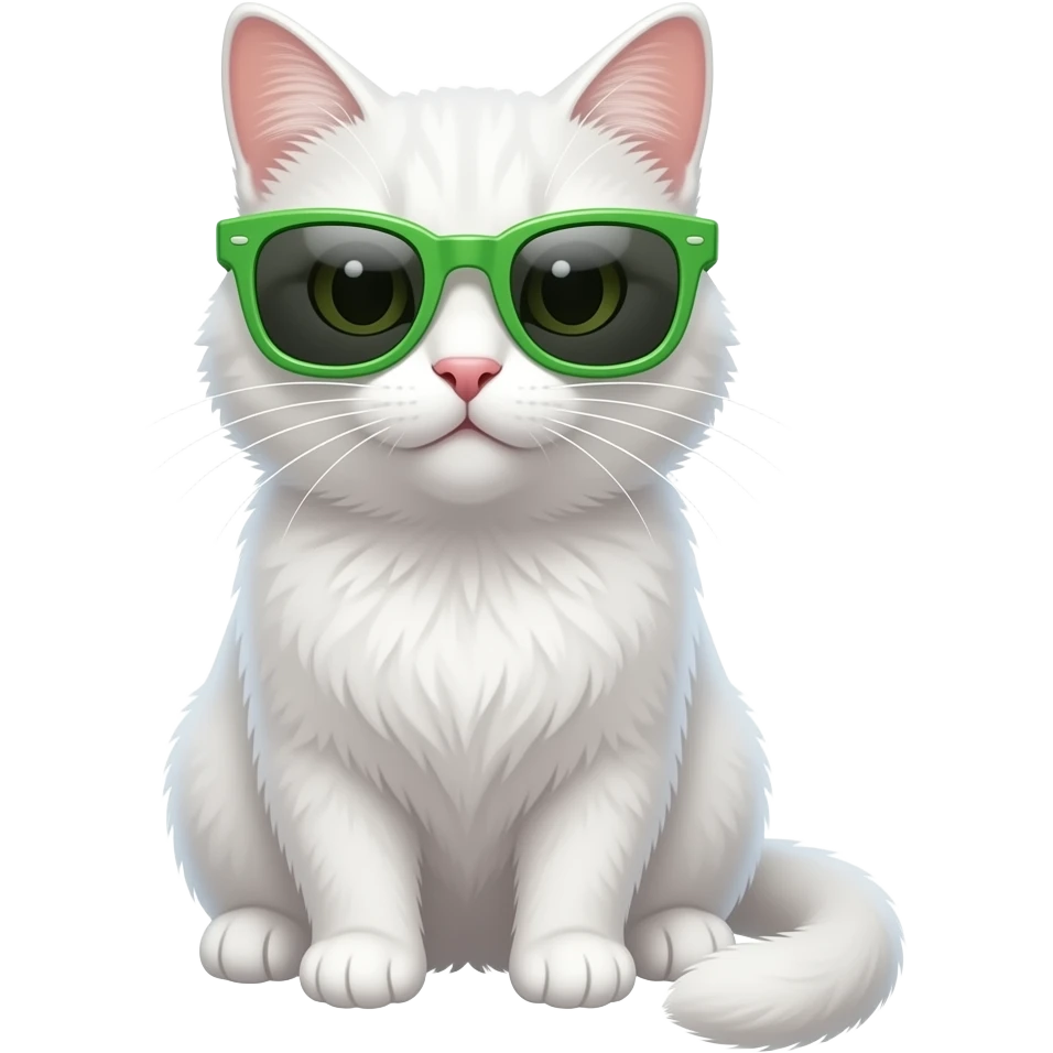 white cat sitting pose wear green sun glasses emoji
