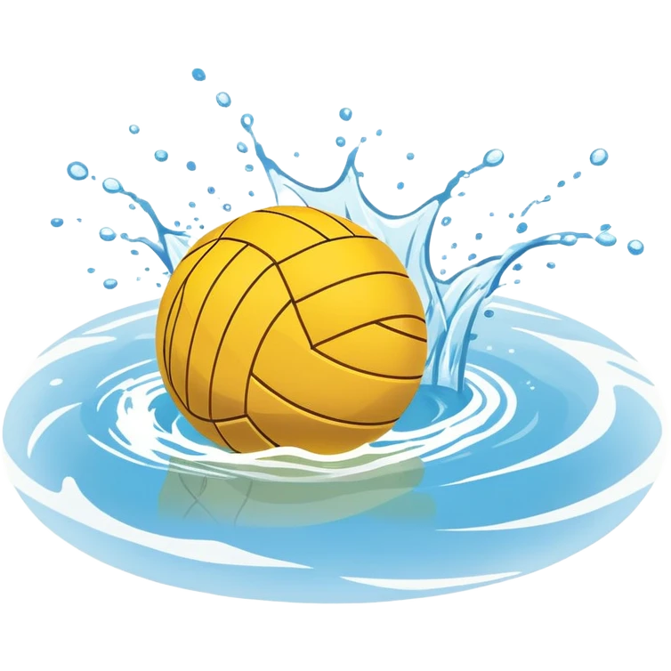 An icon featuring a yellow water polo ball floating on the water with goals in the background, inside a swimming pool. The design includes splashes and ripples, symbolizing the fast-paced action and strategy of water polo. Transparent background highlights. emoji