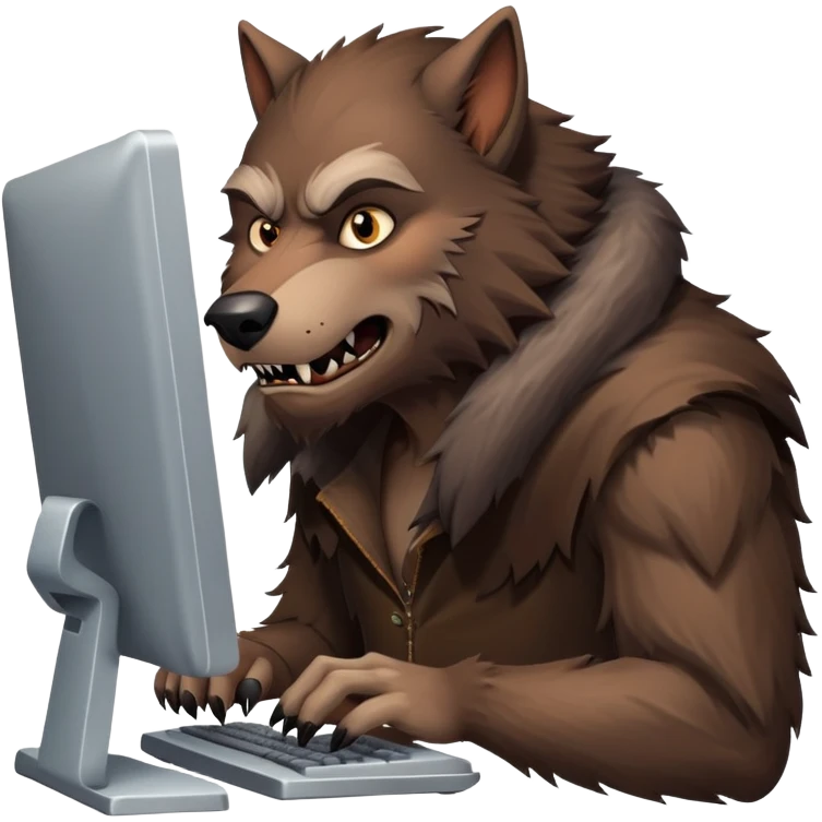 Nice Werewolf typing at computer emoji