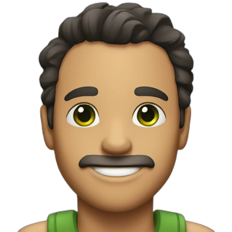 nice man with green eyes, dark hair, smiling with a dino emoji