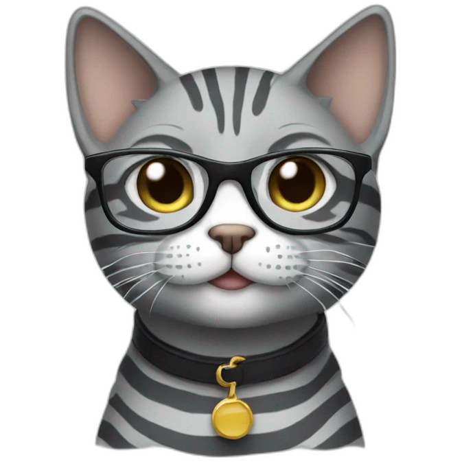 Grey striped cat with glasses emoji