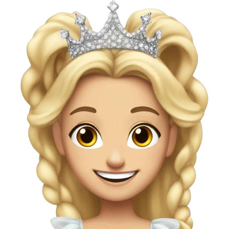 smiling blonde girl portrait with crown on, ariana grande, glinda emoji