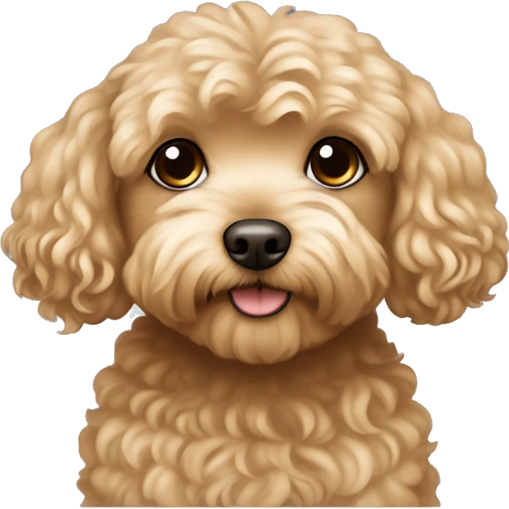 Brown dog maltipoo with girl, girl has a blonde hair emoji
