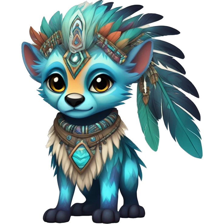 cute cool edgy ethereal l epic tribal fantasy animal fursona Fionbri creature by griffsnuff & LiLaiRa & Falvie with exotic colors with intricate patterns and feathers and headdress and necklace full body emoji