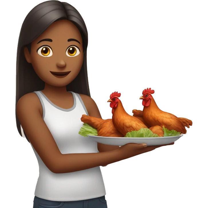 a girl holding two chicken wings emoji