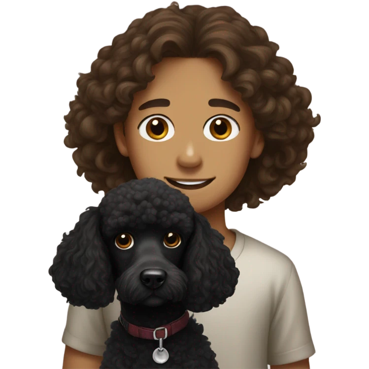 brown haired boy portrait and black cockerpoodle emoji
