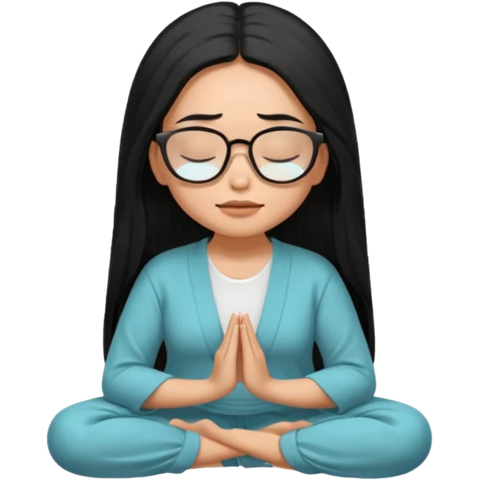 A Mexican woman, tan skin,  with long black hair and big square glasses meditating  emoji