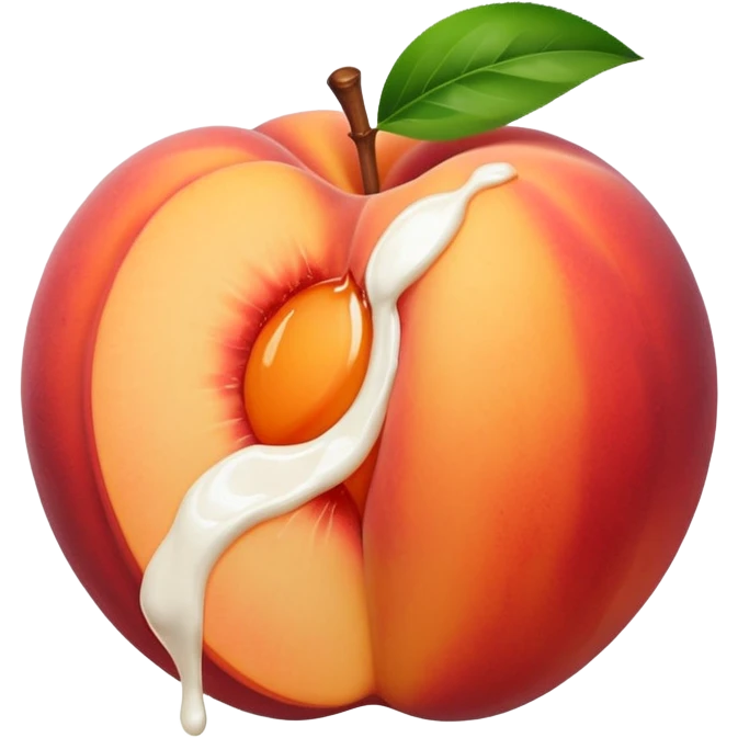 Brzoskwinia z pęknięciem a z pęknięcia wydobywa sie białe mleko emoji