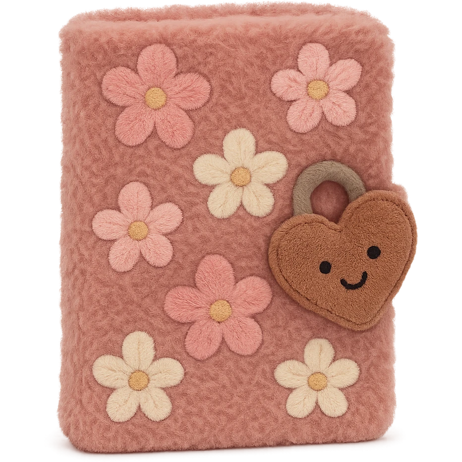 Pink Floral journal with a heart-shaped lock as a kawaii plushie, jellycat style  emoji