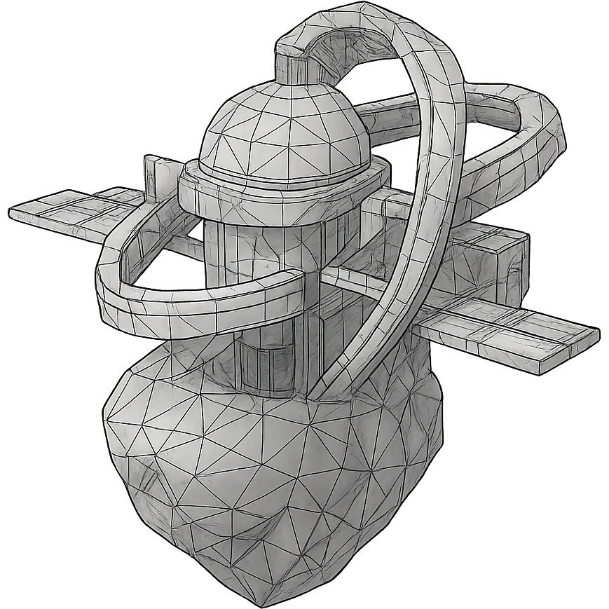 a massive space station partially built over a rock emoji