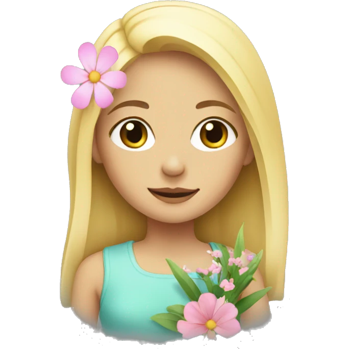 blonde girl with flower emoji